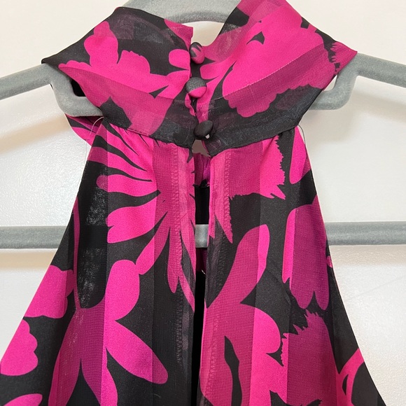 NWT: MILLY Floral Shadow Tie Halter Neck Sleeveless Dress In Magenta - Picture 8 of 11
